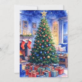 Kerstkaart met vlak ontwerp