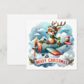 Kerstkaart met vliegend rendier in vliegtuig (Voorkant / Achterkant)