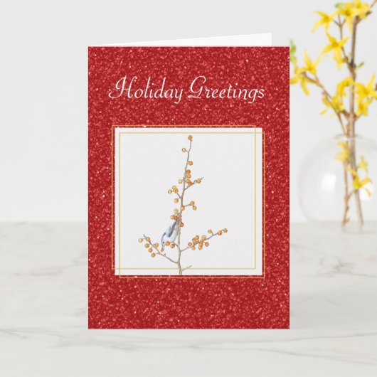 Kerstkaart met vogel met bessen kaart (Gele Bloem)