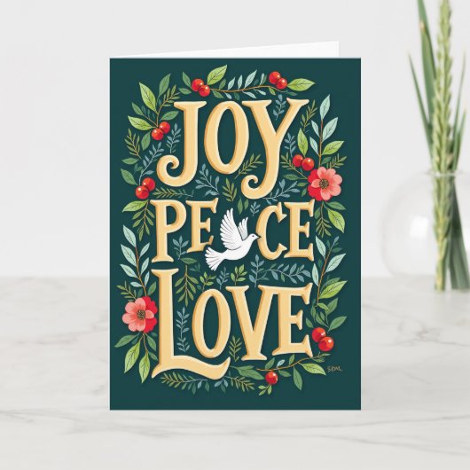 Kerstkaart met Vrede Liefde Vreugde Kaart (Voorkant)