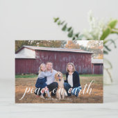 Kerstkaart met 'Vrede op Aarde' Calligrafie Foto (Staand voorkant)