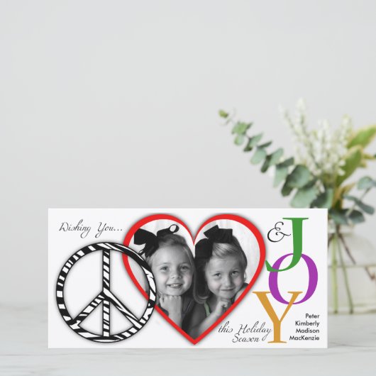 Kerstkaart met vredesboodschap, liefde en vreugde (Staand voorkant)