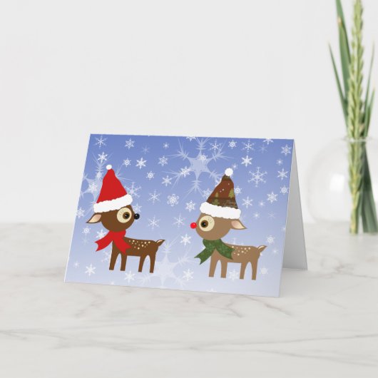 Kerstkaart met vriendelijke rendieren feestdagen kaart (Voorkant)
