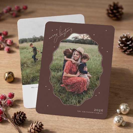 Kerstkaart met vrolijk bruine schelp lijst