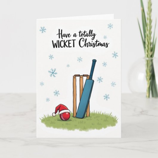 Kerstkaart met vrolijk cricket wicket kaart (Voorkant)