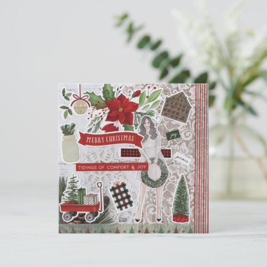 Kerstkaart met vrolijke berichten (Staand voorkant)