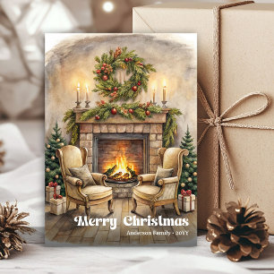 Kerstkaart met vrolijke binnenkant vintage kerstta