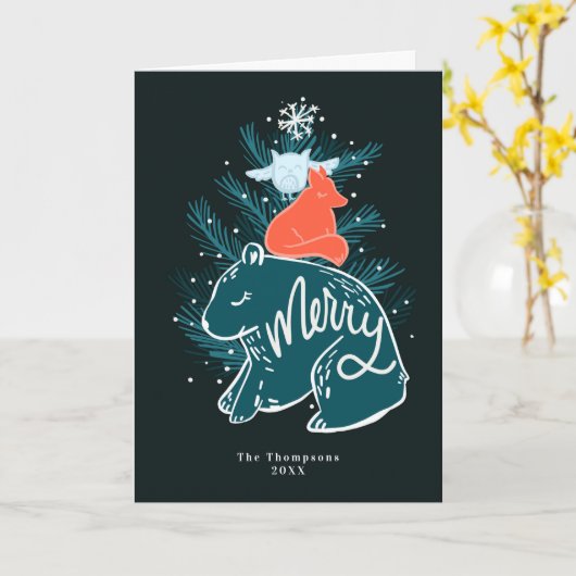 Kerstkaart met vrolijke bosdieren kaart (Gele Bloem)