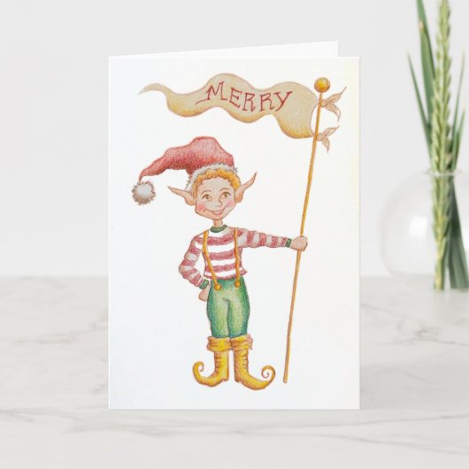 Kerstkaart met vrolijke elf kaart (Voorkant)