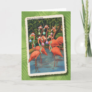 Kerstkaart met Vrolijke Flamingo's Feestdagen Kaart