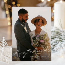 Kerstkaart met vrolijke getrouwde foto
