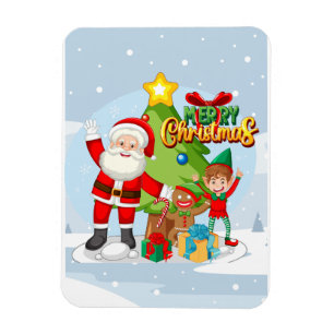 Kerstkaart met vrolijke Kerstman en vrienden Magneet
