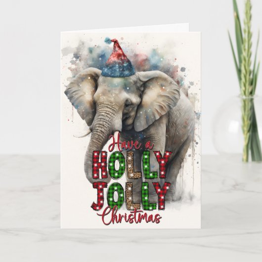 Kerstkaart met vrolijke Kerstman Olifant Kaart (Voorkant)
