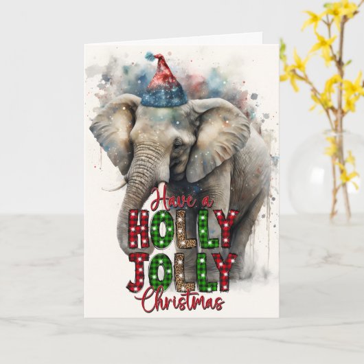 Kerstkaart met vrolijke Kerstman Olifant Kaart (Gele Bloem)
