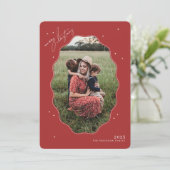Kerstkaart met vrolijke rode schelp lijst (Staand voorkant)