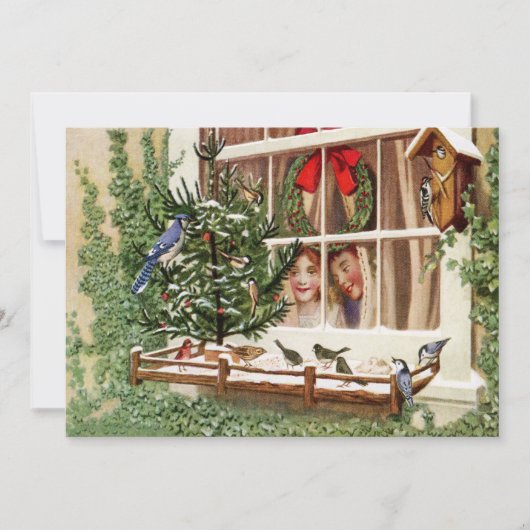 Kerstkaart met vrolijke vogels (Voorkant)