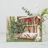 Kerstkaart met vrolijke vogels (Staand voorkant)