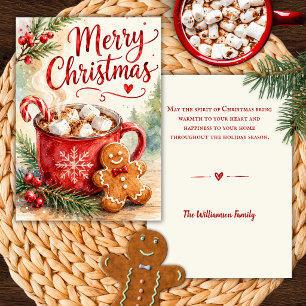 Kerstkaart met warme chocolademelk en gemberkoek kaart