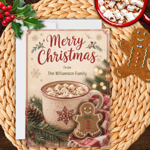 Kerstkaart met warme chocolademelk en gemberkoek kaart