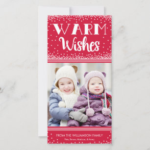 Kerstkaart met warme wensen en foto / Rood