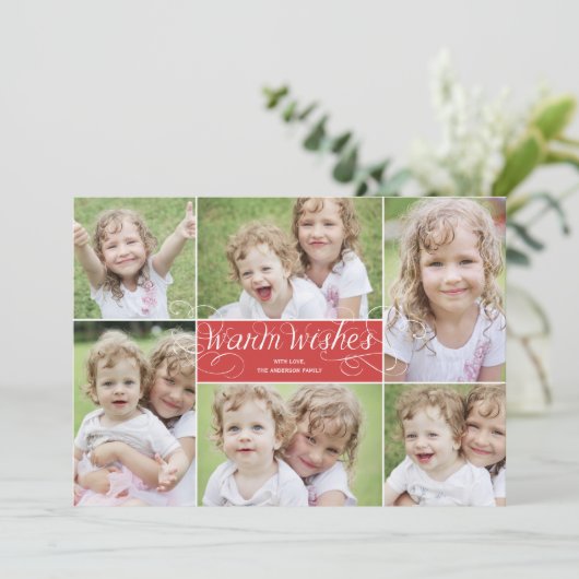 Kerstkaart met warme wensen en wervelingen - Rood (Staand voorkant)