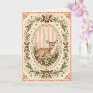 Kerstkaart met watercolor herten in vintage stijl kaart