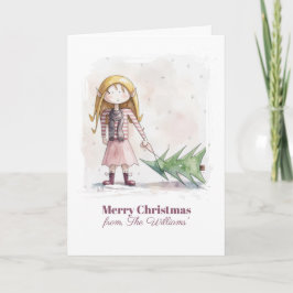 Kerstkaart met waterverf elf in fantasievolle kers kaart