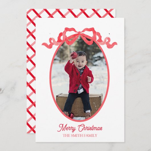 Kerstkaart met waterverf en rode linten (Voorkant / Achterkant)