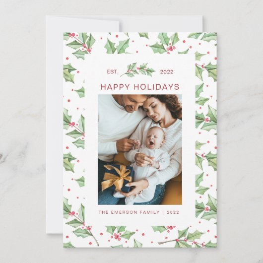 kerstkaart met Waterverf Holly Berries (Voorkant)