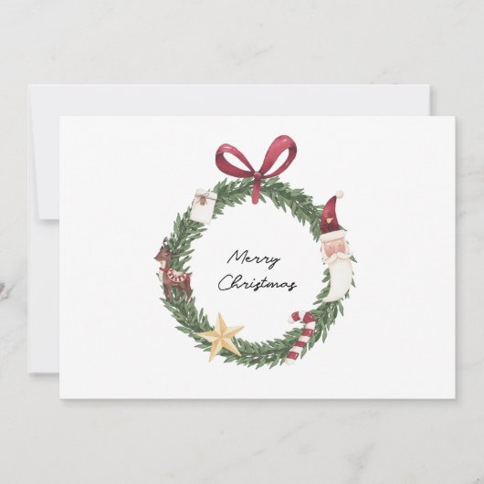 Kerstkaart met waterverf krans kaart (Voorkant)