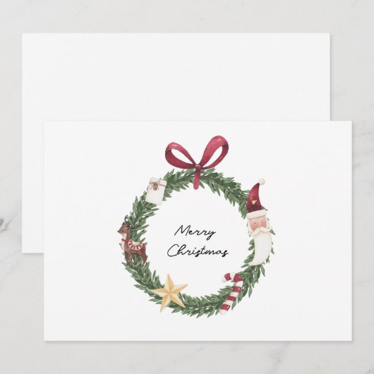 Kerstkaart met waterverf krans kaart (Voorkant / Achterkant)