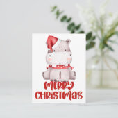 Kerstkaart met waterverf nijlpaard (Staand voorkant)
