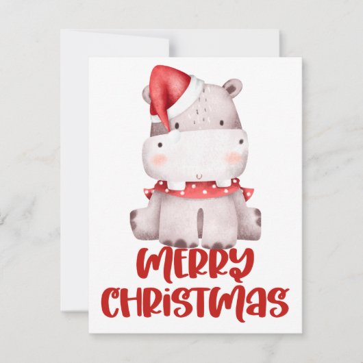 Kerstkaart met waterverf nijlpaard (Voorkant)