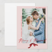 Kerstkaart met waterverf rode strik 'Merry and Mar (Voorkant / Achterkant)