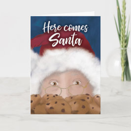 Kerstkaart met waterverf van Kerstman en koekjes Kaart