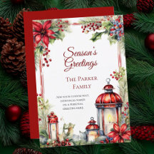Kerstkaart met waterverf vintage lantaarn