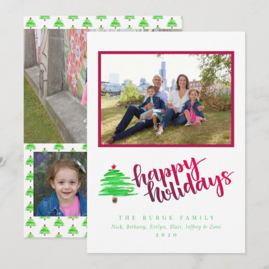 Kerstkaart met waterverfboom (Voorkant / Achterkant)