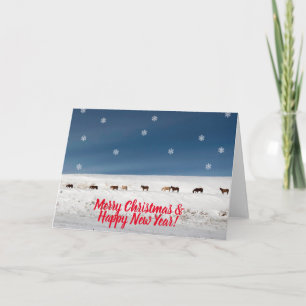 Kerstkaart met wilde paarden vrolijk kerstbericht kaart