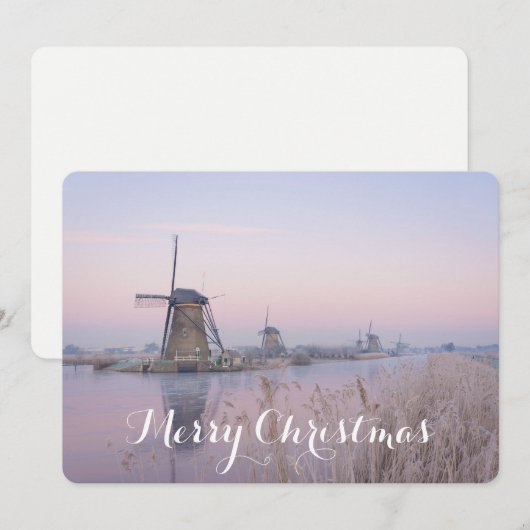 kerstkaart met windmolens in de winter (Voorkant / Achterkant)
