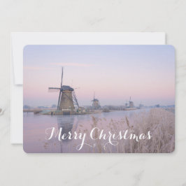 kerstkaart met windmolens in de winter