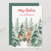 Kerstkaart met winter bos herten Kerstvakantie (Voorkant / Achterkant)