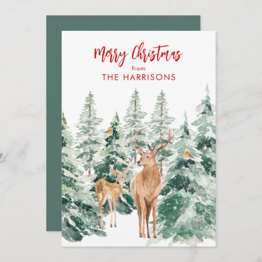 Kerstkaart met winter bos herten Kerstvakantie (Voorkant / Achterkant)