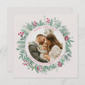 Kerstkaart met wintergroen en foto (Voorkant / Achterkant)