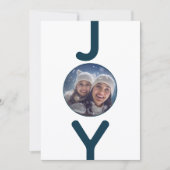 Kerstkaart met witte blauwe foto en tekst 'Joy' Kaart (Voorkant)