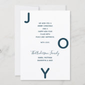 Kerstkaart met witte blauwe foto en tekst 'Joy' Kaart (Achterkant)