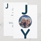 Kerstkaart met witte blauwe foto en tekst 'Joy' Kaart (Voorkant / Achterkant)