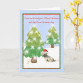 KerstKaart met witte hond Kaart (Gele Bloem)