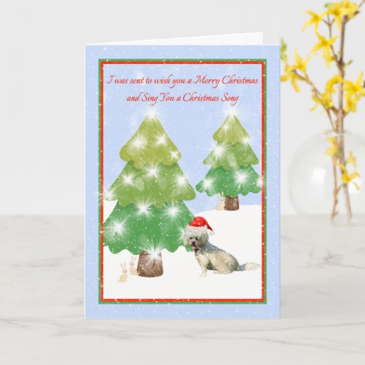 KerstKaart met witte hond Kaart (Gele Bloem)