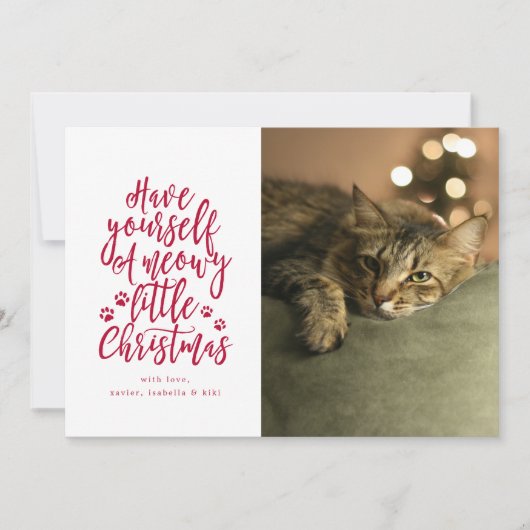 Kerstkaart met witte kerst en poesjes foto kaart (Voorkant)