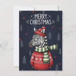 Kerstkaart met zebra in gebreide trui